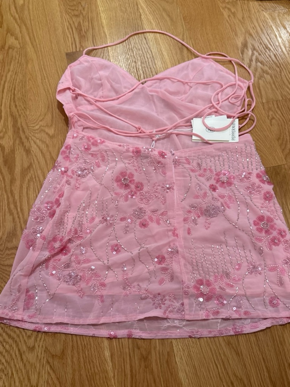 Peppermayo Pink Sequin Embroidered Slip Dress - Picture 2 of 5